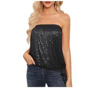 KUIH Sequin Tops for Women UK Backless Strapless Bandeau Tube Glitter Top Ruched Sparkly Vest Blouse Ladies Sequin Tube Tops Sexy Sparkle Party Tops Shimmer Camisole Summer Holiday Party Clubwear