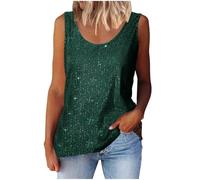 KUIH Sequin Tops for Women UK Sparkly Sequin Vest Top Womens Shimmer Tank Tops Glitter Cami Tops Ladies Sleeveless Tops Loose Fit Camisole Vests Tunic T Shirts for Night Club Party Green