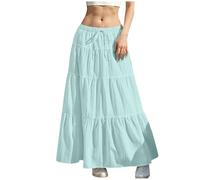 KUIH Skirts for Women UK Casual Loose A Line Tiered Skirt Lightweight Plain Flowy Vacation Beach Skirt Ladies Elasticated Waist Elegant Ladies Maxi Skirts Summer Dresses
