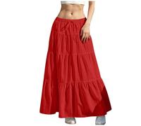 KUIH Skirts for Women UK Casual Loose A Line Tiered Skirt Lightweight Plain Flowy Vacation Beach Skirt Ladies Elasticated Waist Elegant Ladies Maxi Skirts Summer Dresses