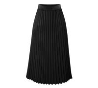 KUIH Skirts for Women UK Elegant Chiffon Pleated Midi Skirt Elasticated Waist Ladies Flowy A Line Skirts for Beach, Party, Holiday Black