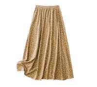 KUIH Skirts for Women UK Summer Floral Boho Long Skirts for Ladies Elasticated Waist A Line Maxi Skirt Party Dress Holiday Vacation Beach Clothes Khaki