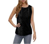 KUIH Sparkly Tops for Women UK Glitter Sequin Vest Top Scoop Neck Sparkle Shimmer Tank Vests Ladies Sequin Tops Party Wear Loose Fit Camisole Vests Tunic T Shirts for Night Club Party Black