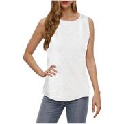 KUIH Sparkly Tops for Women UK Glitter Sequin Vest Top Scoop Neck Sparkle Shimmer Tank Vests Ladies Sequin Tops Party Wear Loose Fit Camisole Vests Tunic T Shirts for Night Club Party White