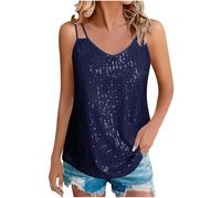 KUIH Sparkly Tops for Women UK Glitter Sequin Vest Top V Neck Sparkle Shimmer Tank Vests Ladies Sequin Tops Sleeveless Tops Loose Fit Camisole Vests Tunic T Shirts for Night Club Party Blue