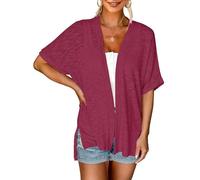 KUIH Summer Cardigans for Women UK Loose Lightweight Ladies Open Front Short Sleeve Cardigan Beach Cover Ups Casual Bolero Shrugs Womens Blouses for Dress Evening Party Wedding Daily Hot Pink