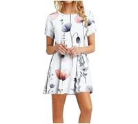 KUIH Summer Dresses for Women UK Clearance Casual T-Shirt Dress Short Sleeve Mini Dress Ladies Short Sleeve Beach Dress Casual Swing Dress