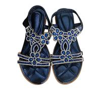 KUIH Summer Sandals for Women UK, Diamante Rhinestone Sparkly Shoes Low Wedge Sandals Elastic Strap Slingback Summer Shoes Holiday Open Toe T-Bar Ladies Slippers Comfortable Footwear