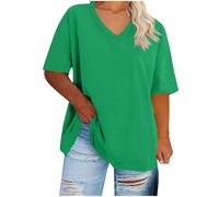 KUIH Summer Tops for Women Oversized T-Shirts V Neck Top Plain Casual Lightweight Loose Basic Tees Plus Size Shirt Cotton Pullover Longline Tunic Blouses Plus Size Ladies Tops for Leggings