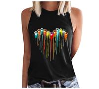 KUIH Summer Tops for Women UK Sleeveless Crewneck Tank Top Cute Dog Paw Graphic Print T Shirts Cotton Ladies Loose Tops Women's Camisoles & Vests Plus Size Fashion Vest Casual Tees Going Out Tops