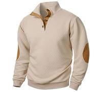 KUIH Sweatshirts for Men Button V Neck Waffle Jumper Casual Pullover Workwear Long Sleeve Shirts Warm Lightweight Sweater Outdoor Gym Running Top T-shirts Outerwear Athletic Workwear Khaki