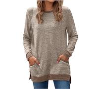 KUIH Sweatshirts for Women UK Solid Casual Thin Pullover Tops Autumn Cotton T shirts Ladies Crew Neck Jumper Sweater Longline Tunic Sweatshirt with Pockets Thermal Basic Blouse Fashion Clothes