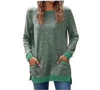 KUIH Sweatshirts for Women UK Solid Casual Thin Pullover Tops Autumn Cotton T shirts Ladies Crew Neck Jumper Sweater Longline Tunic Sweatshirt with Pockets Thermal Basic Blouse Fashion Clothes