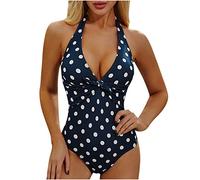 KUIH Swimming Costume Women Polka Dot Print One Piece Swimsuit Tummy Control Swimsuit Halter Neck Swimwear Plus Size Bathing Suits for Women Push Up Monokinis V Neck Swimsuit