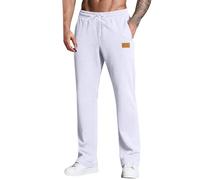 KUIH Tracksuit Bottoms Men Fleece Straight Leg Sweatpant Activewear Joggers Bottoms Elasticated Waist Sports Jogging Bottom Stretchy Casual Track Pant with Pockets for Workout Gym Daily Work White