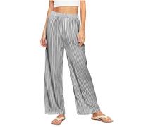 KUIH Wide Leg Trousers for Women Summer Loose Striped Trousers Elasticated Waist Plus Size Palazzo Pants Lounge Trouser Baggy Casual Pajamas Bottom for Vacation Travel Daily Wear Black