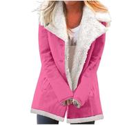 KUIH Winter Coats for Women UK Teddy Fleece Lined Jacket Plus Size Laple Neck Ladie Parka Coat Palin Thick Warm Cardigan Casual Outwear Long Sleeve Warm Coat Sherpa Linend Jacket Winter Clothes