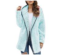 KUIH Winter Jackets for Women Hooded Teddy Fleece Jacket Fuzzy Sherpa Coat Solid Casual Ladies Full Zip Jacket Outdoor Longline Cardigan Oversized Hoodie Cozy Warm Outwear with Pockets