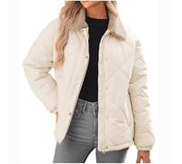 KUIH Winter Jackets for Women UK 2024,Full Zip Quilted Jacket Casual Outwear Soft Warm Coat Padded Puffer Jacket Long Sleeve Jackets Lapel Collar Fashion Cardigan Winter Outerwear Plus Size Beige
