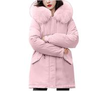 KUIH Winter Jackets for Women UK Sale,Waterproof Puffer Jacket Womens with Fur Hood Longline Mid Length Padded Coat Oversized Long Sleeve Overcoat with Pockets Ladies Long Coat Warm Down Jacket