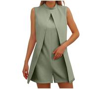 KUIH Women Jumpsuit Wedding Guest Sale Party Elegant Playsuits for Women UK Plain Short Jumpsuit Ladies Round Neck Sleeveless Jumpsuit Summer One Piece Chiffon Outfits Warehouse Deals Clearance