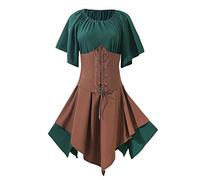 KUIH Women Renaissance Dress Vintage Dresses Medieval Costume Irish Long Over Dress Ruffle Short Sleeve Corset Dress High Waist Smocked Dresses Halloween Costumes Renaissance Costumes Gown