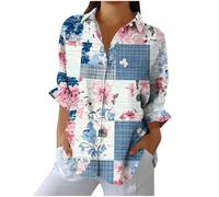 KUIH Womens Blouses Long Sleeve Button Down Shirts Open Front Dressy Floral Printed Blouses Business Casual Work Tops Point Collar Floral T-Shirts Summer Spring Tunic Tops for Women Plus Size S-3XL