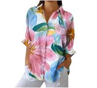 KUIH Womens Blouses Long Sleeve Button Down Shirts Open Front Dressy Floral Printed Blouses Business Casual Work Tops Point Collar Floral T-Shirts Summer Spring Tunic Tops for Women Plus Size S-3XL