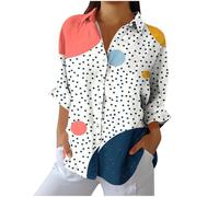 KUIH Womens Blouses Long Sleeve Button Down Shirts Open Front Dressy Floral Printed Blouses Business Casual Work Tops Point Collar Floral T-Shirts Summer Spring Tunic Tops for Women Plus Size S-3XL