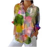 KUIH Womens Blouses Long Sleeve Button Down Shirts Open Front Dressy Floral Printed Blouses Business Casual Work Tops Point Collar Floral T-Shirts Summer Spring Tunic Tops for Women Plus Size S-3XL