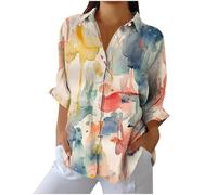 KUIH Womens Blouses Long Sleeve Button Down Shirts Open Front Dressy Floral Printed Blouses Business Casual Work Tops Point Collar Floral T-Shirts Summer Spring Tunic Tops for Women Plus Size S-3XL