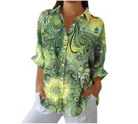KUIH Womens Blouses Long Sleeve Button Down Shirts Open Front Dressy Floral Printed Blouses Business Casual Work Tops Point Collar Floral T-Shirts Summer Spring Tunic Tops for Women Plus Size S-3XL