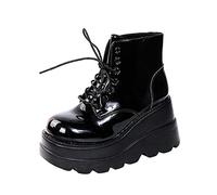 KUIH Womens Boots 2024 Clearance, Black Gothic Booties Winter Boots for Womens UK Ladies Leather Wellies Waterproof Shoes Lace Up Boots Short Cowboy Wellies for Ladies Plus Size 3.5-7.5