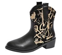 KUIH Womens Boots 2024 Clearance,Chunky Heel Chelsea Boots Wellies Side Zipper Leather Shoes Lightweight Waterproof Mid Calf Cowboy Boot Ladies Warm Winter Boots Rain Boots Wellington Boots