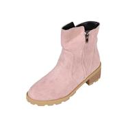 KUIH Womens Boots 2024 Clearance,Chunky Square Toe Heel Booties Zipper Round Toe Wellies Working Boot Winter Boots for Ladies Leather Solid Waterproof Booties Non-Slip Plus Size 3.5-7.5