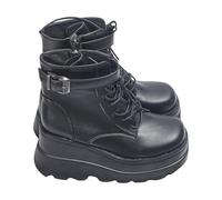 KUIH Womens Boots 2024 Clearance,Chunky Wedge Heel Boots Black Platform Boot Ankle Boots Ladies Leather Solid Waterproof Boot Zipper Lace Up Booties Winter Boots for Ladies Wide Calf Plus Size 3-7.5