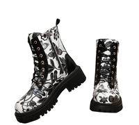 KUIH Womens Boots 2024 Clearance,Platform Ankle Boots Butterfly Pattern Lace Up Side Zipper Combat Shoes Ladies Leather Boots Chunky Heel Boots Waterproof Ladies Rain Shoes Non Slip Mid Calf Boots