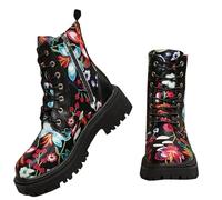 KUIH Womens Boots 2024 Clearance,Platform Ankle Boots Butterfly Pattern Lace Up Side Zipper Combat Shoes Ladies Leather Boots Chunky Heel Boots Waterproof Ladies Rain Shoes Non Slip Mid Calf Boots