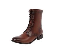 KUIH Womens Boots Clearance,Chunky Mid Calf Lace Up Boots Fashion Ankle Boots Sole Platform Combat Shoes Waterproof Biker Combat Riding Boots Ladies Western Leather Boots Plus Size 5-10.5