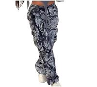 KUIH Womens Camo Cargo Pants Clearance Mid Waist Straight Leg Baggy Camouflage Cargo Sweatpants Streetwear Trousers with Pockets Wide Legs Pant Loose Fit Gym Hiking Outdoor Trouser Spring Fall