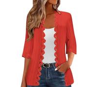 KUIH Women's Cardigans Summer Jackets for Women UK Loose Lightweight Cardigan Solid Color Beach Lace Side Open Front Cardigans Casual Outerwear Beach Cover Up Kimono 3/4 Sleeve Blsoues for Dress