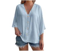KUIH Womens Cardigans Summer Loose 3/4 Sleeve Button Down Cardigans Lightweight Casual Fashion Ladies Outerwear Cotton Linen Beach Cover Ups for Beach Wedding Party Blouse Travel Holiday Vacation