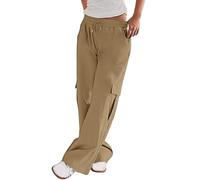 KUIH Women's Cargo Trousers Lightweight Quick Dry Walking Hiking Trousers Athletic Stretch Wide Leg Sweatpants Elasticated High Waist Casual Pants with Pockets Outdoor Tracksuit Bottoms