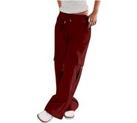 KUIH Women's Cargo Trousers Lightweight Quick Dry Walking Hiking Trousers Athletic Stretch Wide Leg Sweatpants Elasticated High Waist Casual Pants with Pockets Outdoor Tracksuit Bottoms