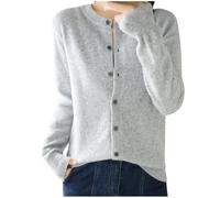 KUIH Women's Cashmere Cardigans Round Neck Sweater Lightweight Long Sleeve Knitted Cardigan Solid Color Button Down Jumper Spring Autumn Sweater Ladies Outwear Knitwear Summer Outfits