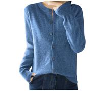 KUIH Women's Cashmere Cardigans Round Neck Sweater Lightweight Long Sleeve Knitted Cardigan Solid Color Button Down Jumper Spring Autumn Sweater Ladies Outwear Knitwear Summer Outfits