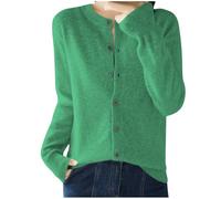 KUIH Women's Cashmere Cardigans Round Neck Sweater Lightweight Long Sleeve Knitted Cardigan Solid Color Button Down Jumper Spring Autumn Sweater Ladies Outwear Knitwear Summer Outfits