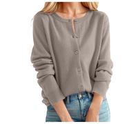 KUIH Women's Cashmere Cardigans Round Neck Sweater Lightweight Long Sleeve Knitted Cardigan Solid Color Button Down Jumper Spring Autumn Sweater Ladies Outwear Knitwear Summer Outfits Bronze