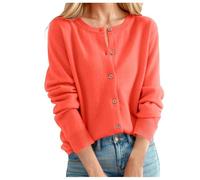 KUIH Women's Cashmere Cardigans Round Neck Sweater Lightweight Long Sleeve Knitted Cardigan Solid Color Button Down Jumper Spring Autumn Sweater Ladies Outwear Knitwear Summer Outfits Orange