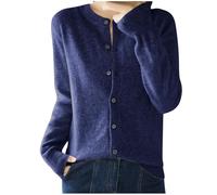KUIH Women's Cashmere Cardigans Round Neck Sweater Lightweight Long Sleeve Knitted Cardigan Solid Color Button Down Jumper Spring Autumn Sweater Ladies Outwear Knitwear Summer Outfits
